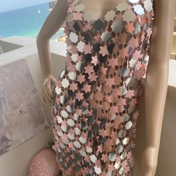Paco Rabanne silver and pink star dress small - Picture 4 of 9